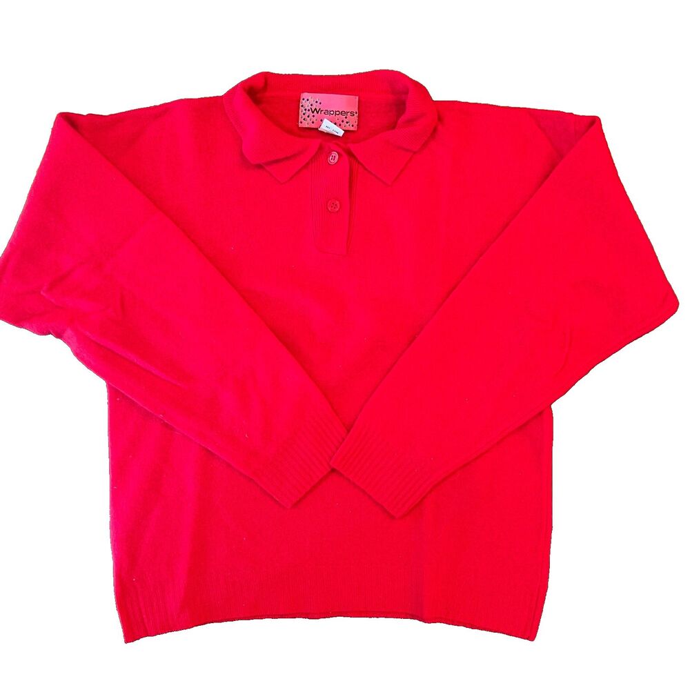 VTG Wrappers lambswool womens polo collar sweater red size L